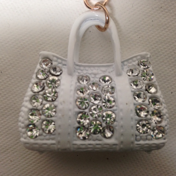 2-Way, White Enamel-Clear Rhinestone Handbag Charm- Key Chain - Picture 5 of 8